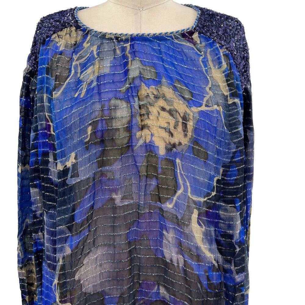 Anthropologie‎ Bl-nk London Senta Top Floral Print Sequin Sheer Plus Size 1X - Picture 6 of 16